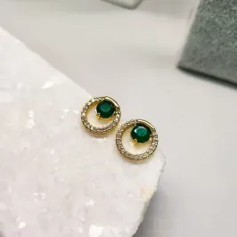 BRINCO OURO CIRC ZIRC ESMERALDA