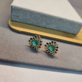 BRINCO OURO CORA TURMALINA RAINBOW