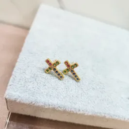 BRINCO OURO CRUZ COLOR