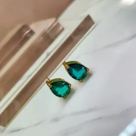 BRINCO OURO GOTA 3 PONTOS TURMALINA