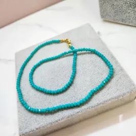 COLAR OURO CRISTAL TURQUESA