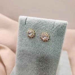 BRINCO OURO FLOR ZIRC CRISTAL