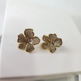 BRINCO OURO FLOR ZIRC