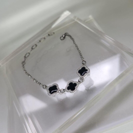 PULSEIRA AÇO TREVOS PRETO