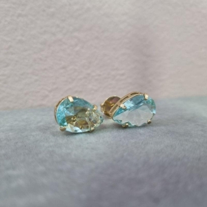 BRINCO OURO GOTA ACQUA MARINE