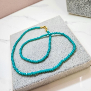COLAR OURO CRISTAL TURQUESA