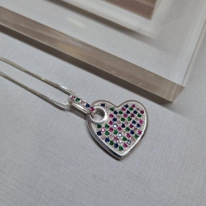 COLAR PRATA PING CORAÇÃO ZIRC RAINBOW