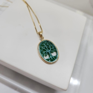 COLAR OURO ARVORE DA VIDA RESINA VERDE