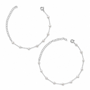 PULSEIRA PRATA KIT CORAÇÃO PÉROLA MÃE E FILHA