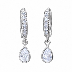 BRINCO PRATA ARGOLA ZIRC CRISTAL GOTA P
