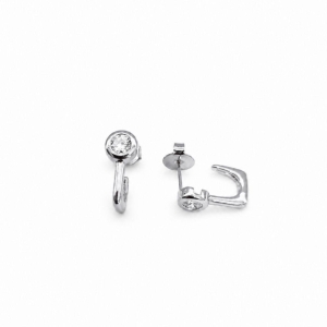 BRINCO PRATA MEIA ARGOLA CRISTAL