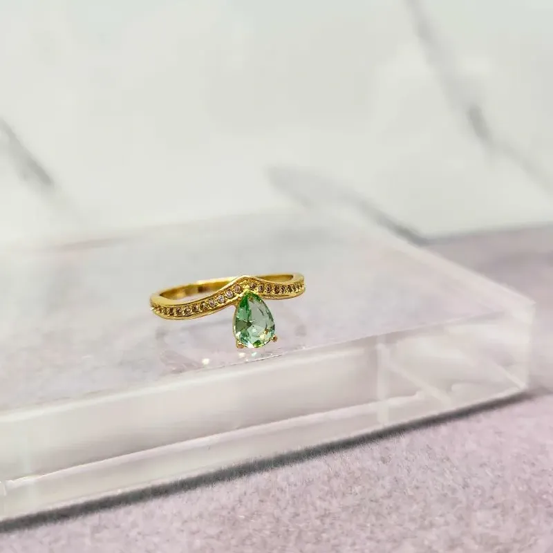 ANEL OURO GOTINHA VERDE