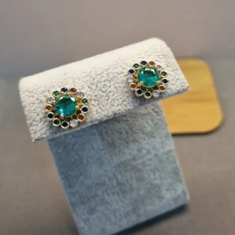 BRINCO OURO CIRC TURMALINA RAINBOW