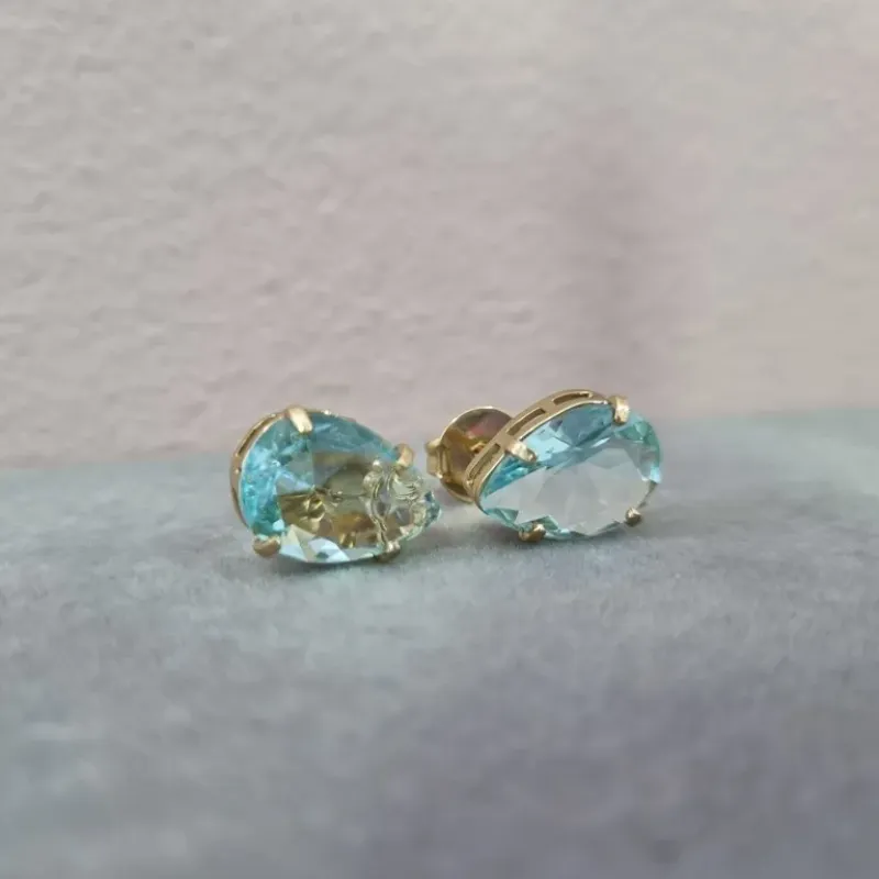 BRINCO OURO GOTA ACQUA MARINE