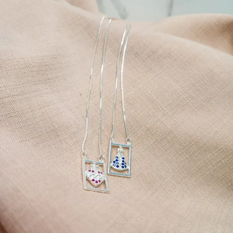 COLAR PRATA ESCAP NS CORAÇÃO PINK