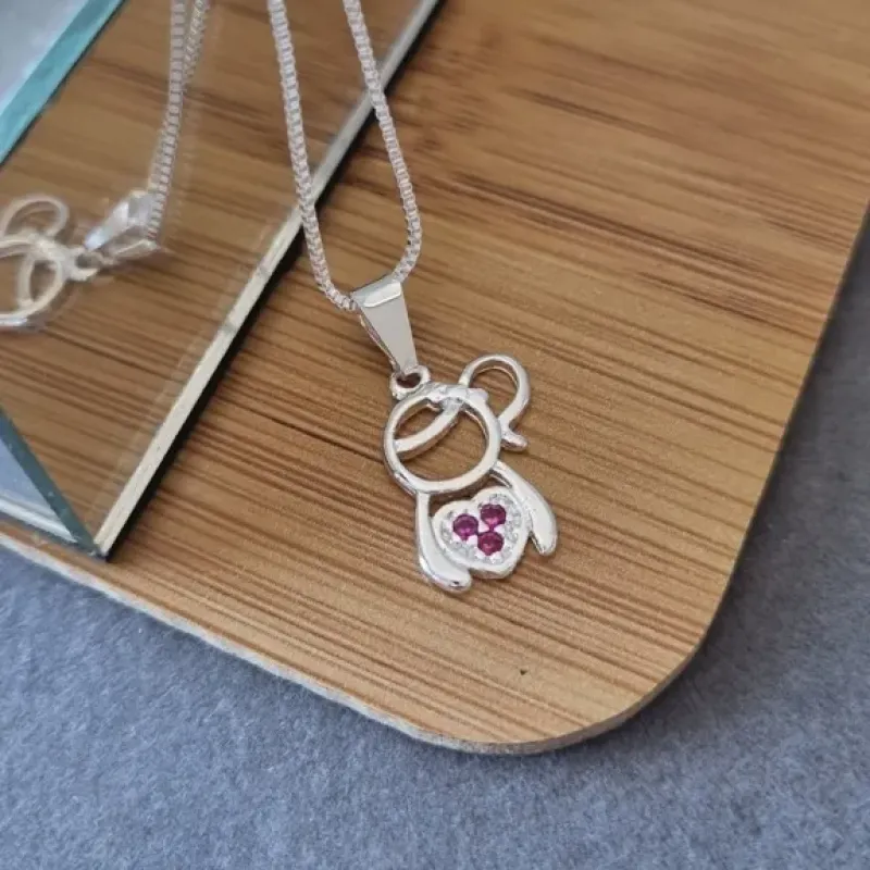 COLAR PRATA MENINA ZIRC PINK