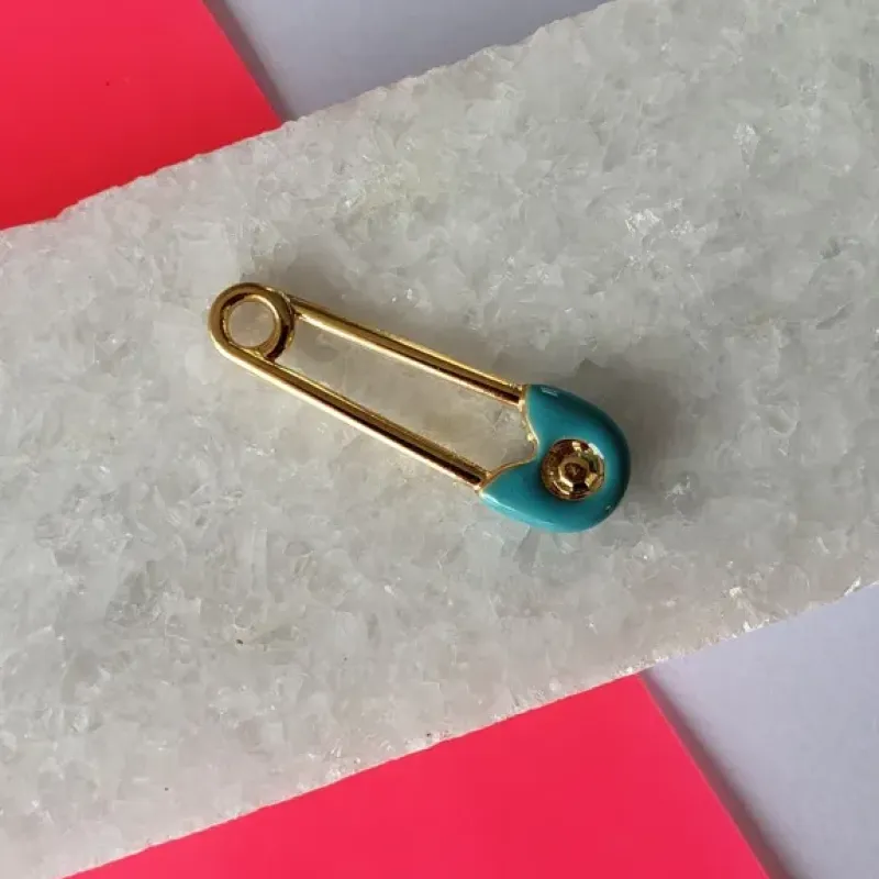 PINGENTE OURO ALFINETE TURQUESA