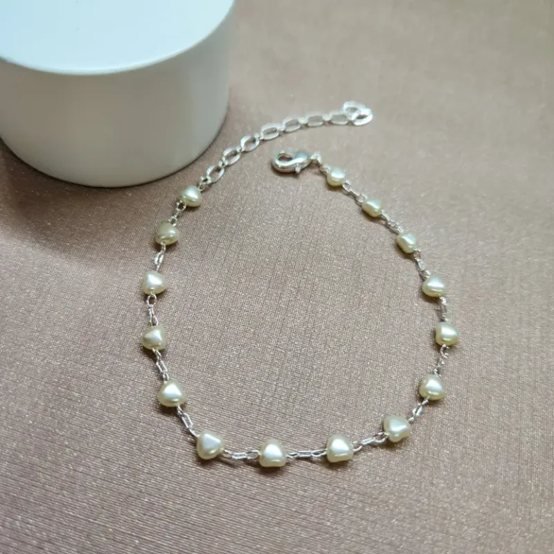 PULSEIRA PRATA CORAÇÃO PEROLA