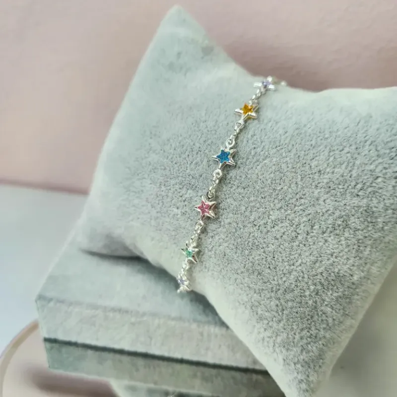 PULSEIRA PRATA ESTRELINHAS COLOR