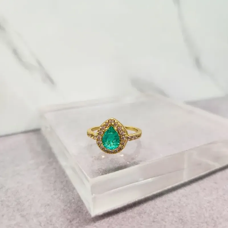 ANEL OURO GOTA VERDE