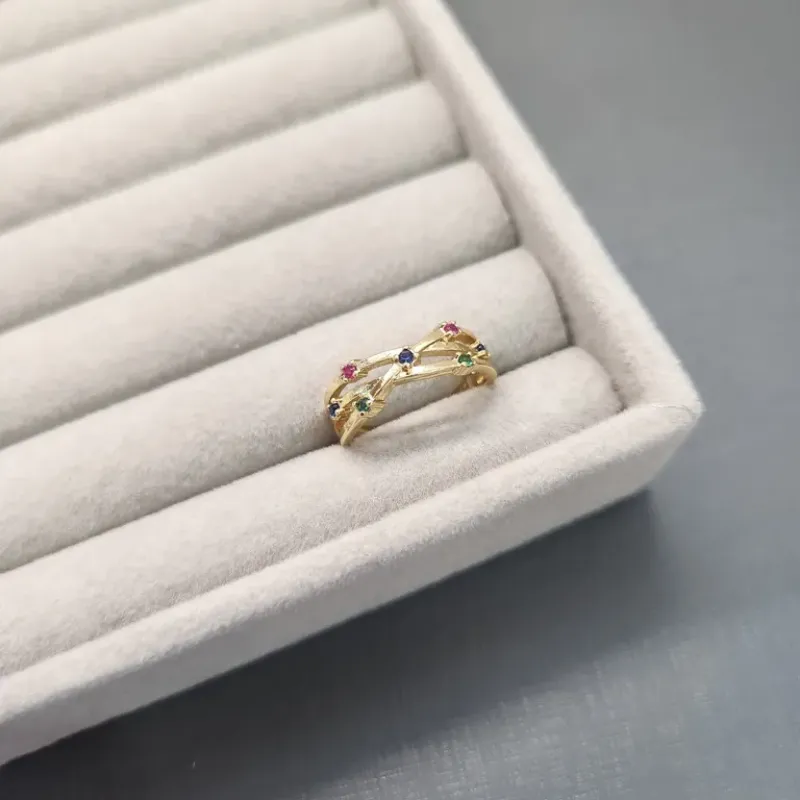 ANEL OURO ENTRELAÇADO COLOR