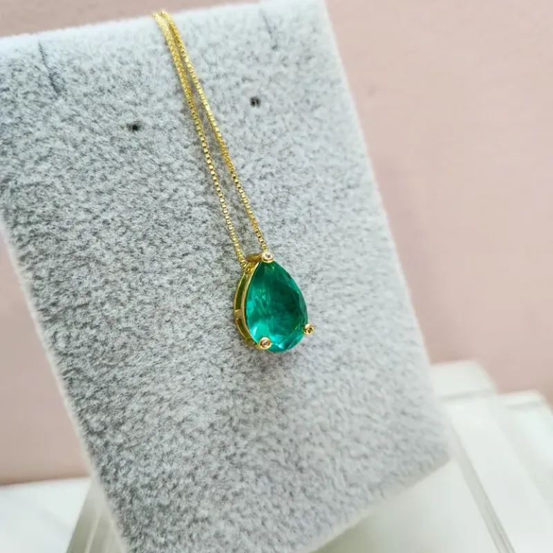 COLAR OURO GOTA 3 PONTOS  ESMERALDA