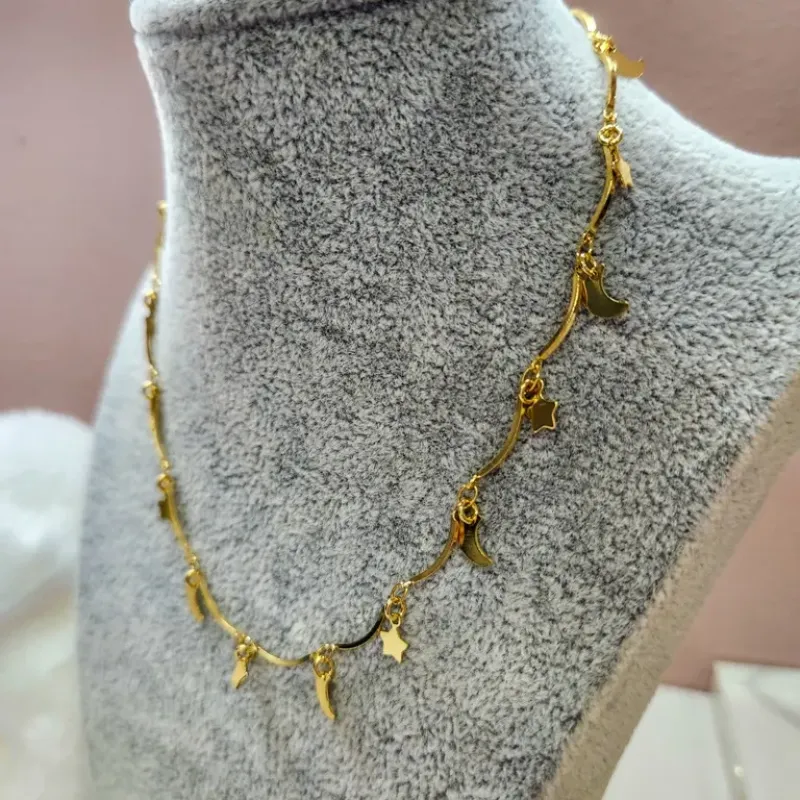 COLAR OURO LUA ESTRELA