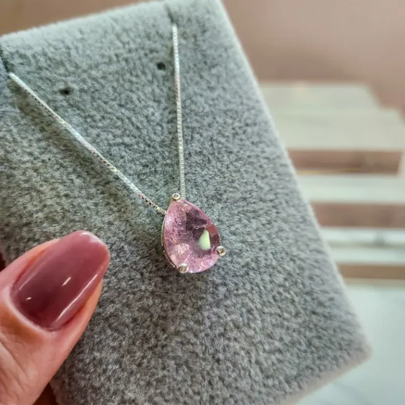 COLAR PRATA GOTA 3 PONTOS ROSINHA