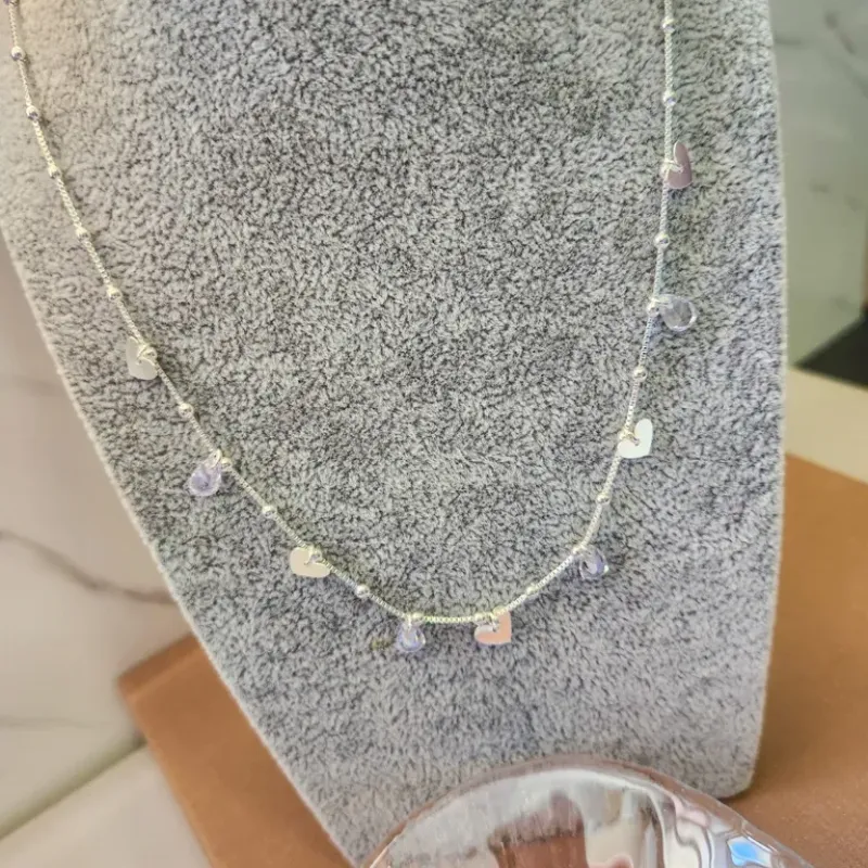 COLAR PRATA PING CORAÇÃO E CRISTAL