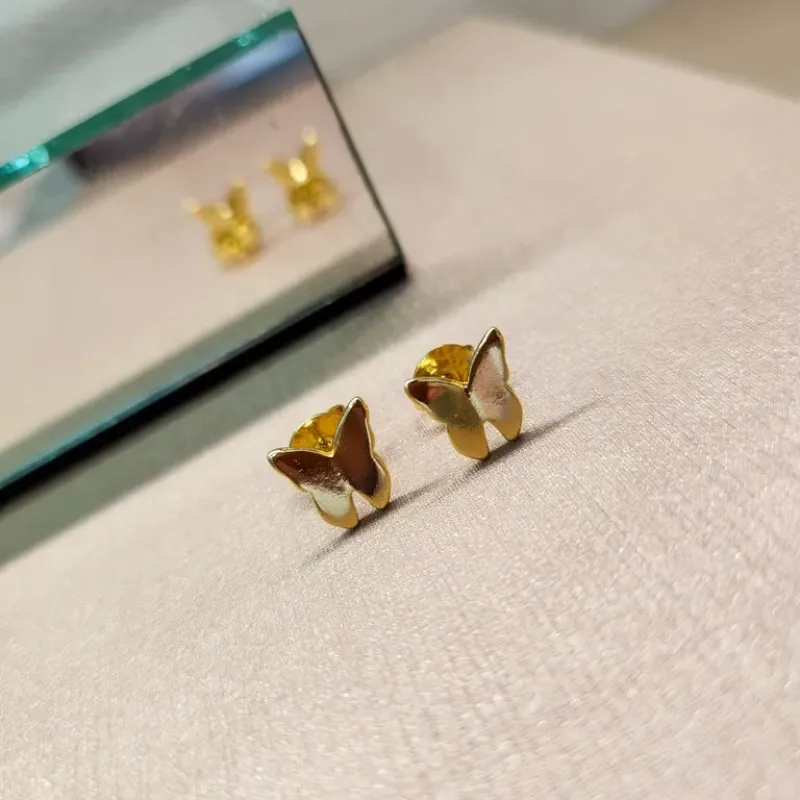 BRINCO OURO  BORBOLETA LISA