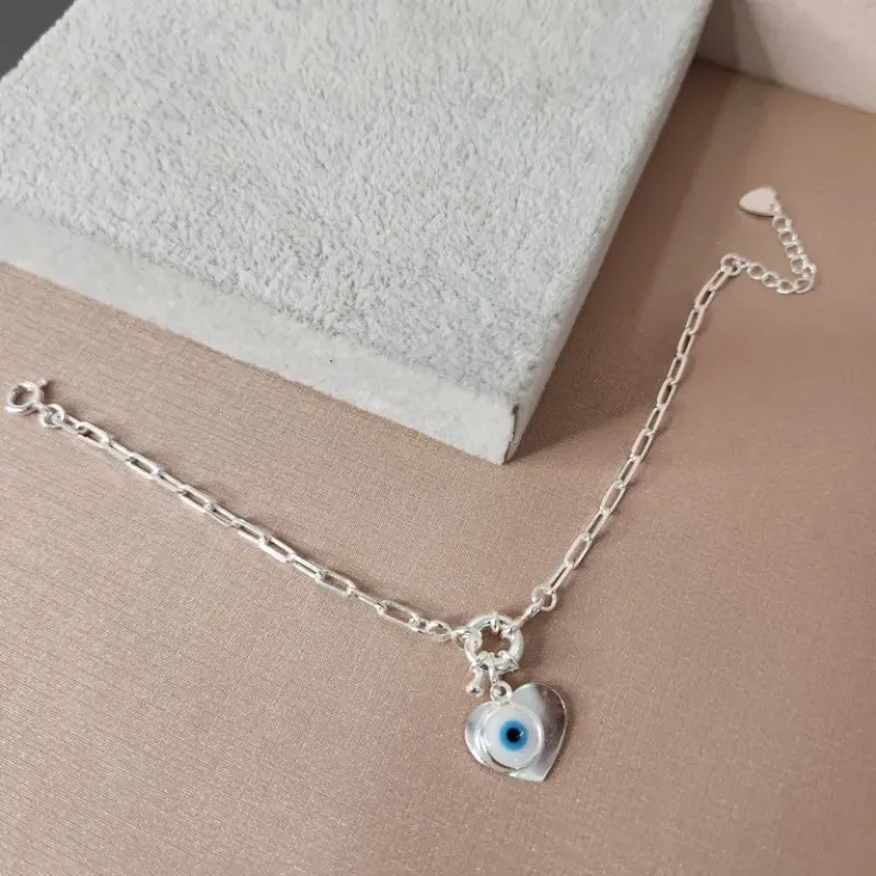 PULSEIRA PRATA CORAÇÃO OLHO