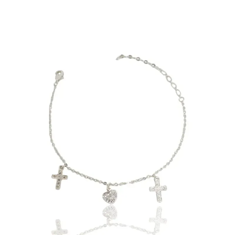 PULSEIRA PRATA CORAÇÃO E CRUZ