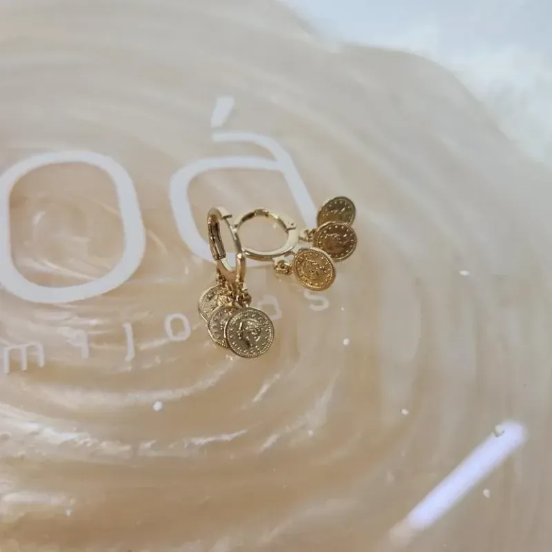 BRINCO OURO ARGOLA TRANQUETA MOEDAS