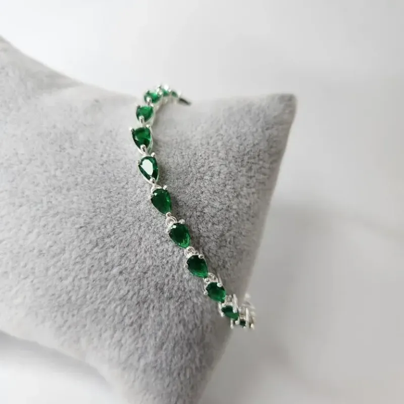 PULSEIRA PRATA GOTA ESMERALDA