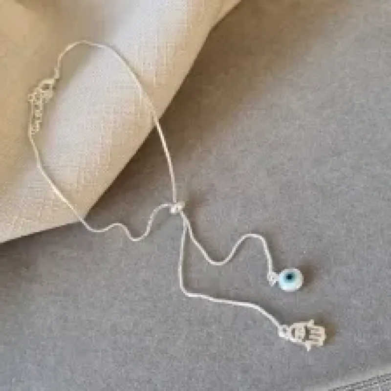 TORNOZELEIRA PRATA OLHO HAMSÁ