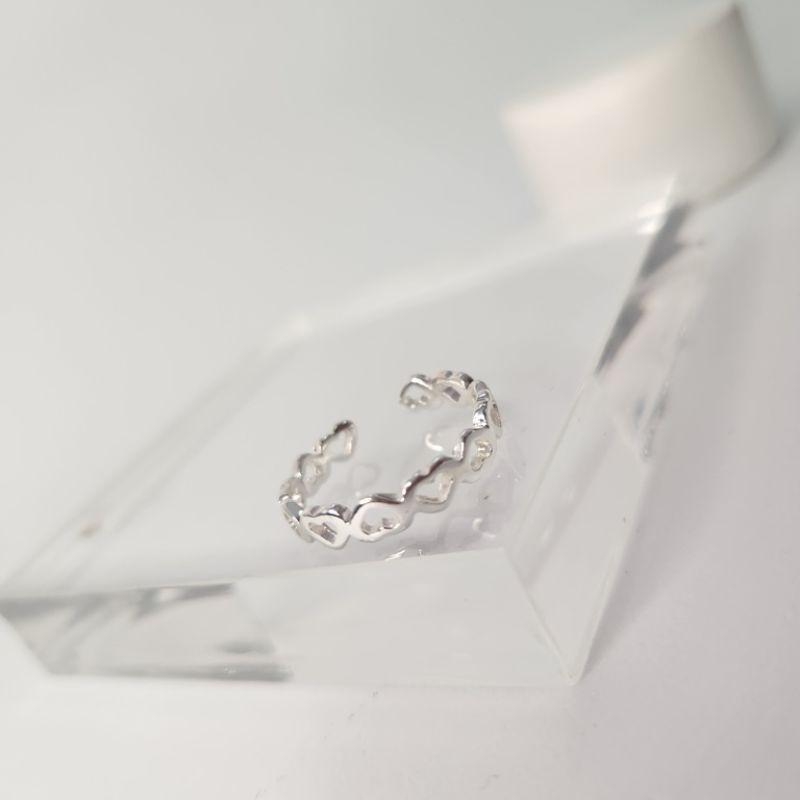 ANEL PRATA AJUSTÁVEL CORAÇÕES VAZADOS