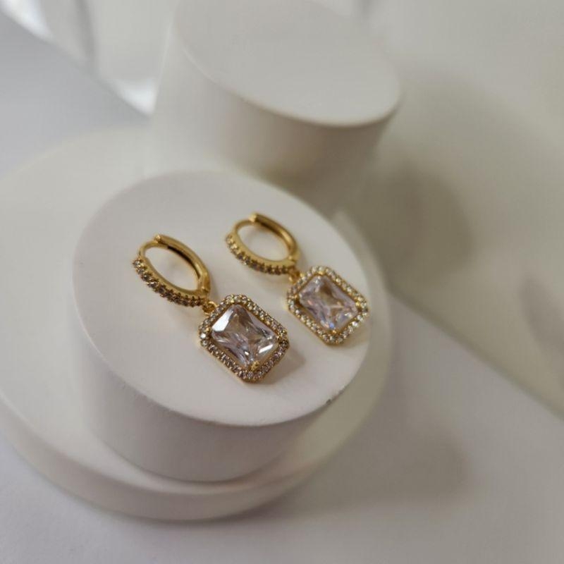 BRINCO OURO ARGOLA RETANG LUXO