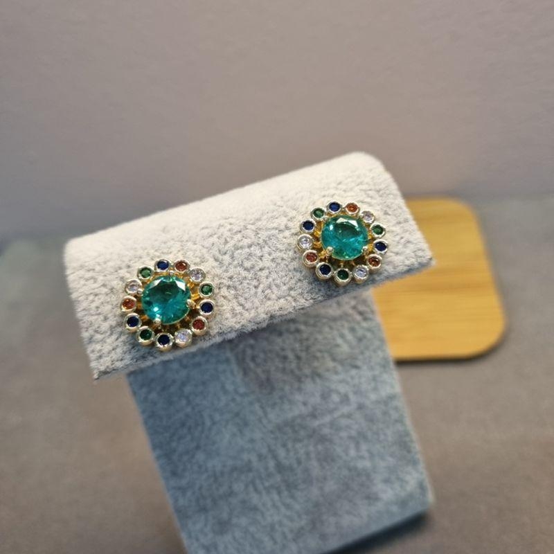 BRINCO OURO CIRC TURMALINA RAINBOW