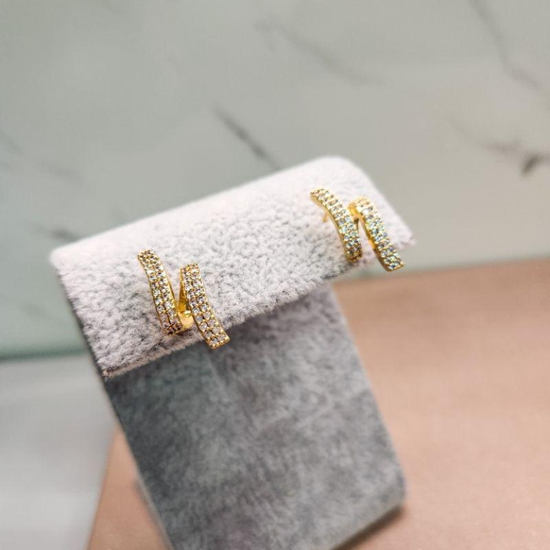 BRINCO OURO DOIS FIOS ZIRC