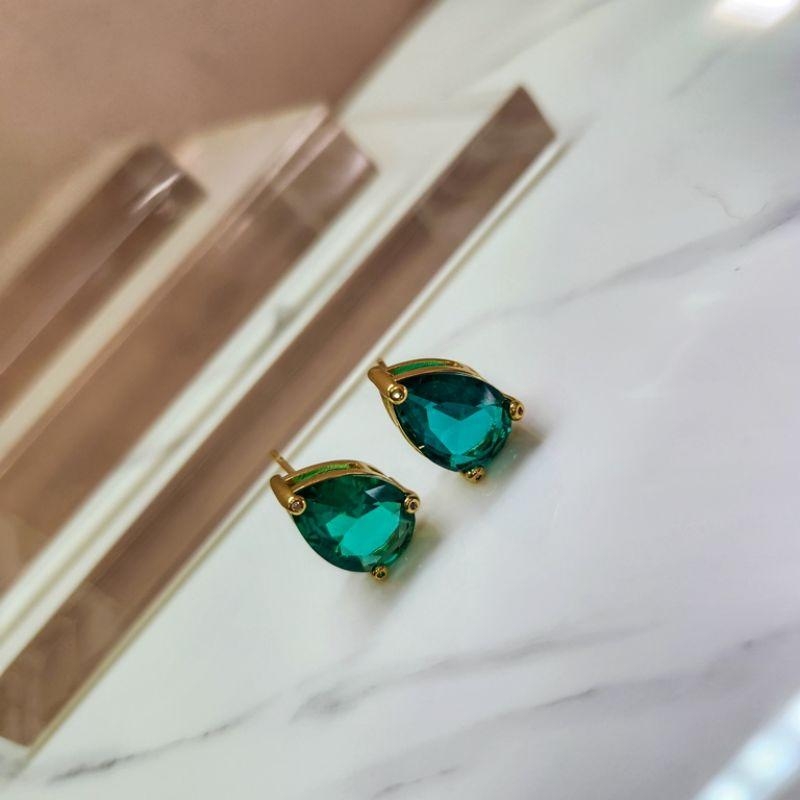 BRINCO OURO GOTA 3 PONTOS TURMALINA