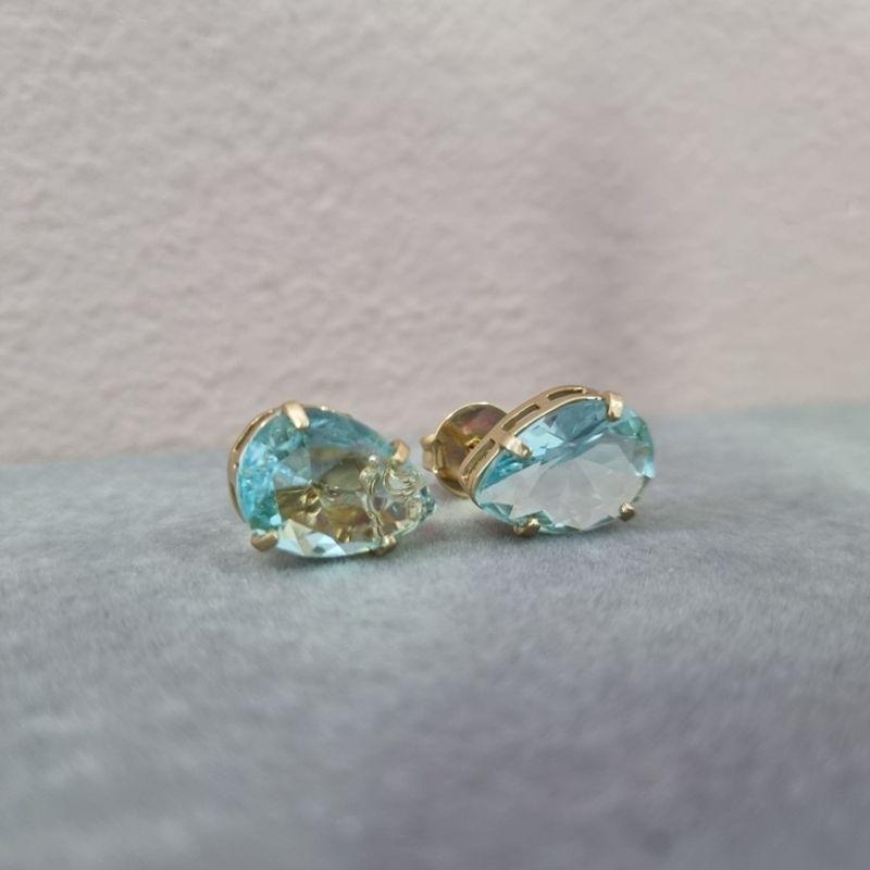 BRINCO OURO GOTA ACQUA MARINE