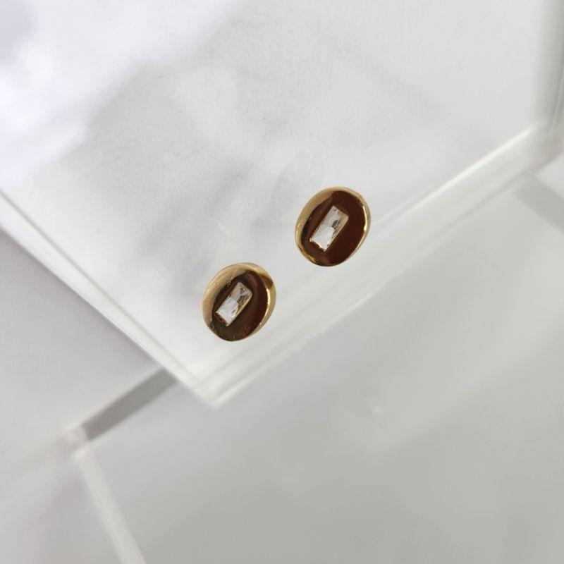 BRINCO OURO OVAL CRISTAL RETANG