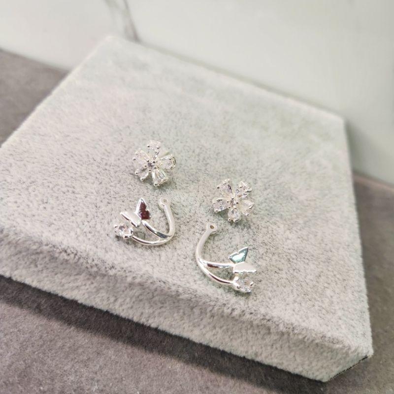 BRINCO PRATA FLOR BORB DOIS EM UM