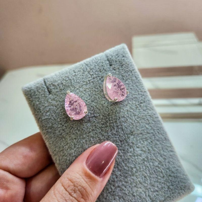 BRINCO PRATA GOTA 3 PONTOS ROSINHA