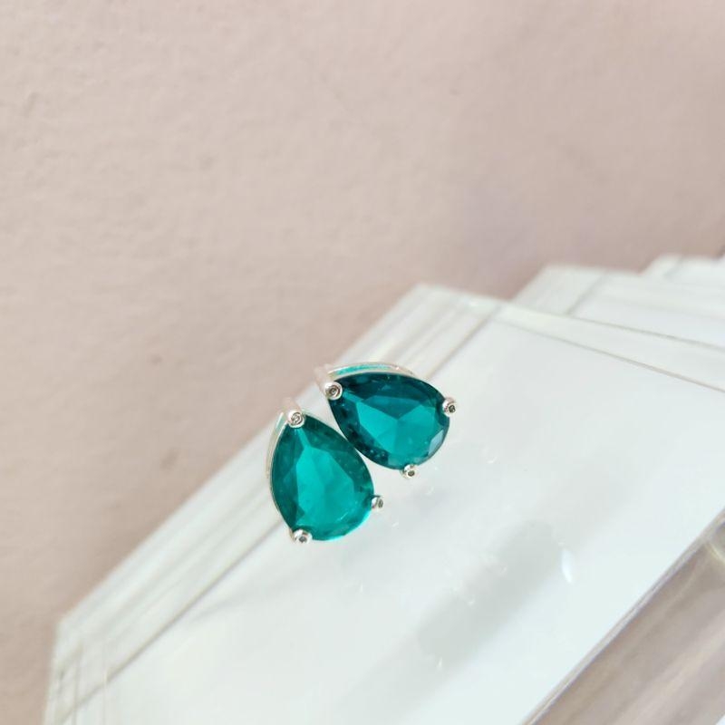 BRINCO PRATA GOTA 3 PONTOS TURMALINA