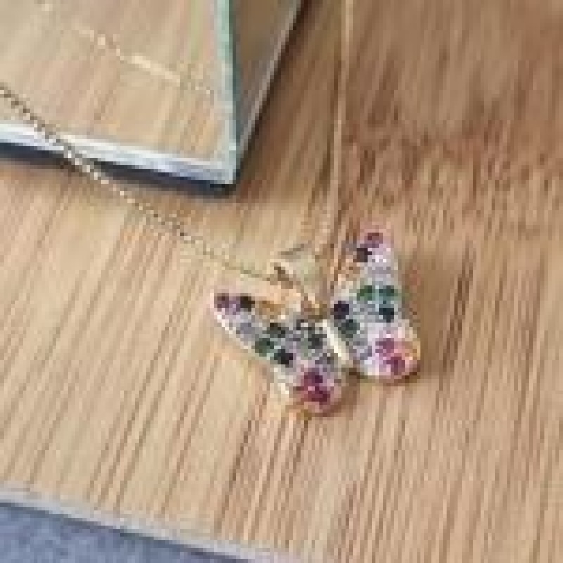 COLAR OURO BORBOLETA CRAV R COLORIDA	