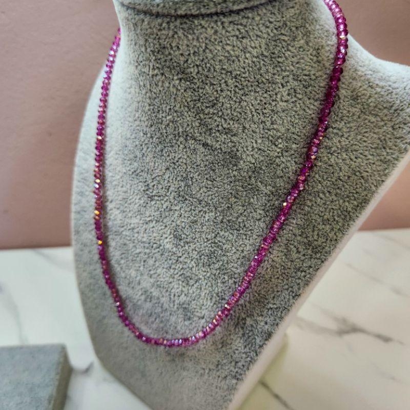 COLAR OURO CRISTAL FUCSIA