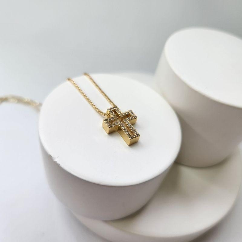 COLAR OURO CRUZ MINI ZIRC