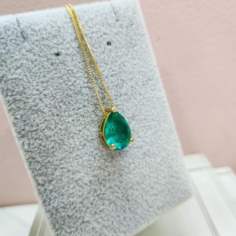 COLAR OURO GOTA 3 PONTOS  ESMERALDA