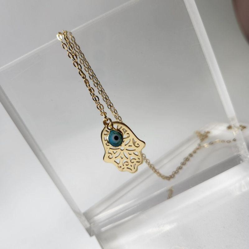 COLAR OURO HAMSÁ OLHO GREGO